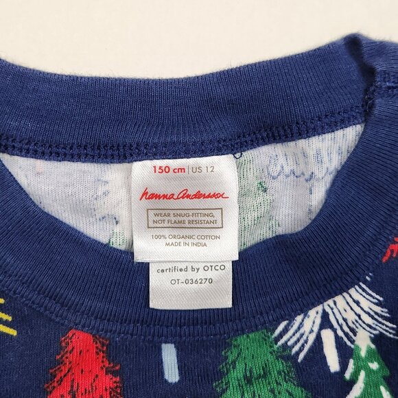 Hanna Andersson Christmas Twinkly Trees on Navy Long Sleeve Pajama Shirt sz 12 - Picture 5 of 7